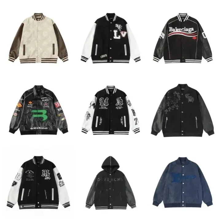 Chaqueta varsity negra Louis Vuitton con parches del logo LV