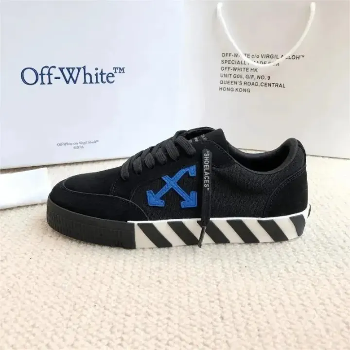 Off-White Black Low-Top Sneakers with Blue Arrow Detail