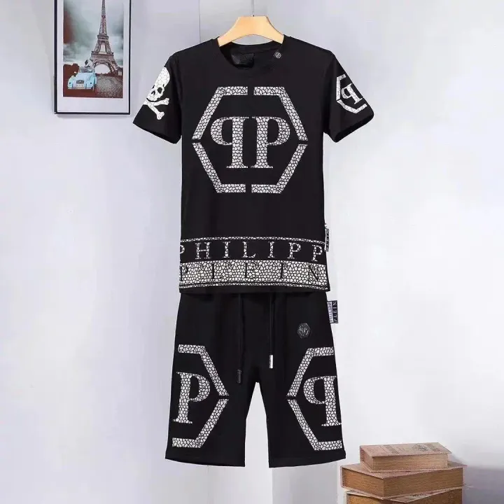 Philipp Plein Black Graphic T-Shirt and Shorts Matching Set