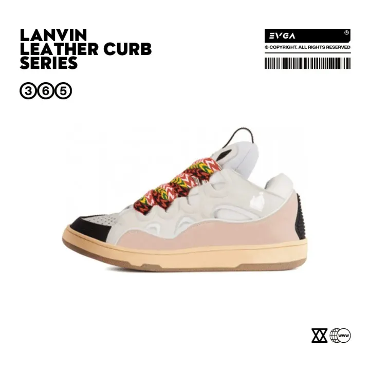 Lanvin Leather Curb Sneakers in White with Multicolor Laces