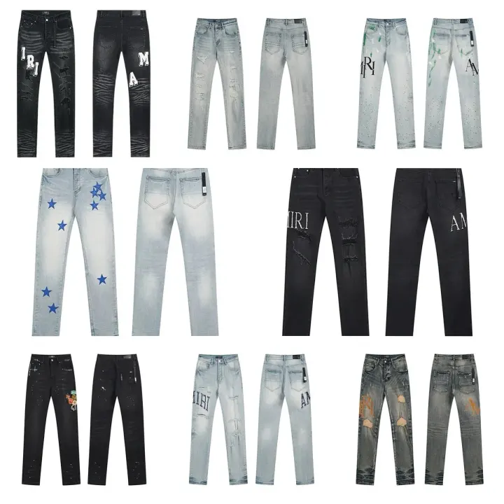 AMIRI Jeans mit Destroyed-Effekten und Stickerei in Schwarz und heller Waschung