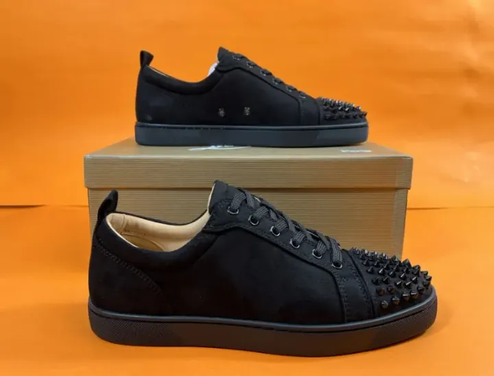 Christian Louboutin Black Suede Spike Low-Top Sneakers