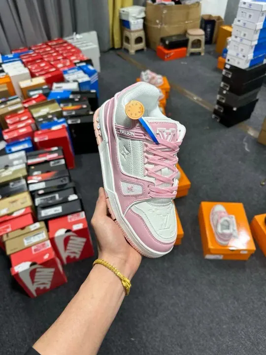 Louis Vuitton Pink and White Low-Top Sneakers