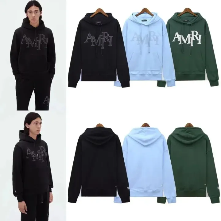 AMIRI Embroidered Logo Pullover Hoodie in Black, Blue, and Green