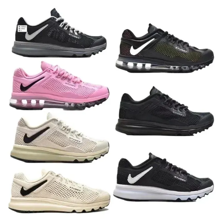 Stüssy Mesh-Panel Lifestyle Sneakers in Black, Cream, and Pink