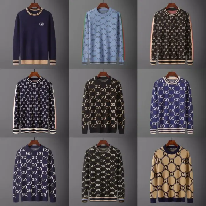 Gucci GG Monogram Strickpullover in Blau, Schwarz und Beige