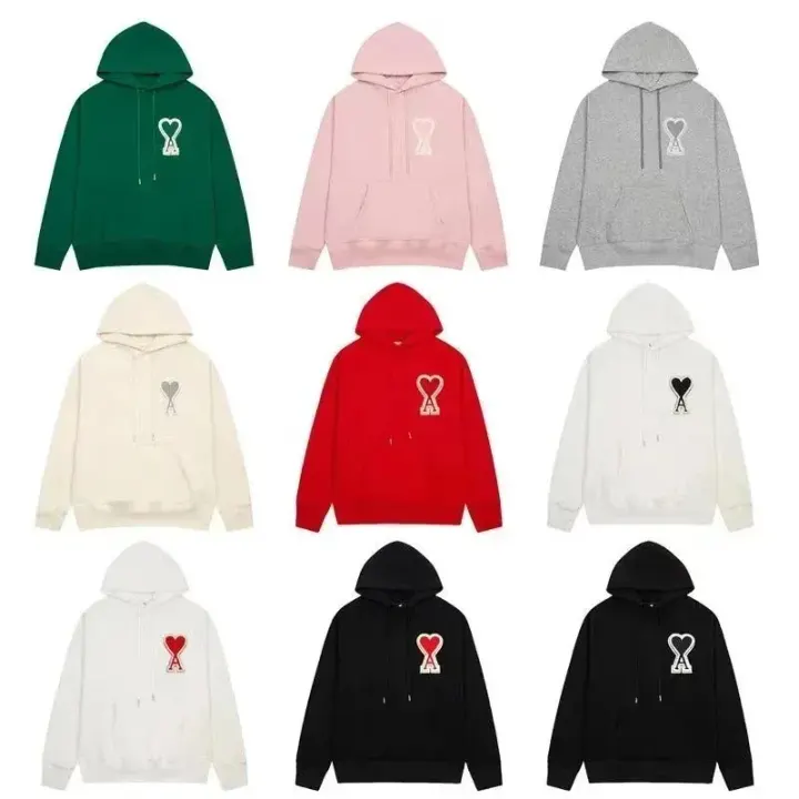 Ami Embroidered Heart Pullover Hoodie in Multi-Color