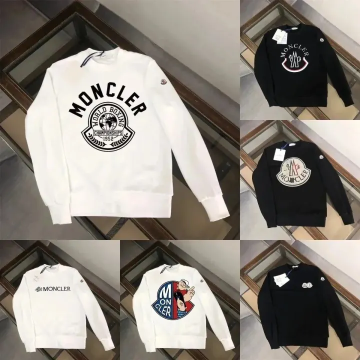 Moncler Graphic Crewneck Sweatshirt in White and Black