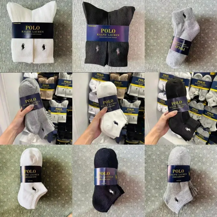 Ralph Lauren Polo Ribbed Crew Socks in White, Black and Grey