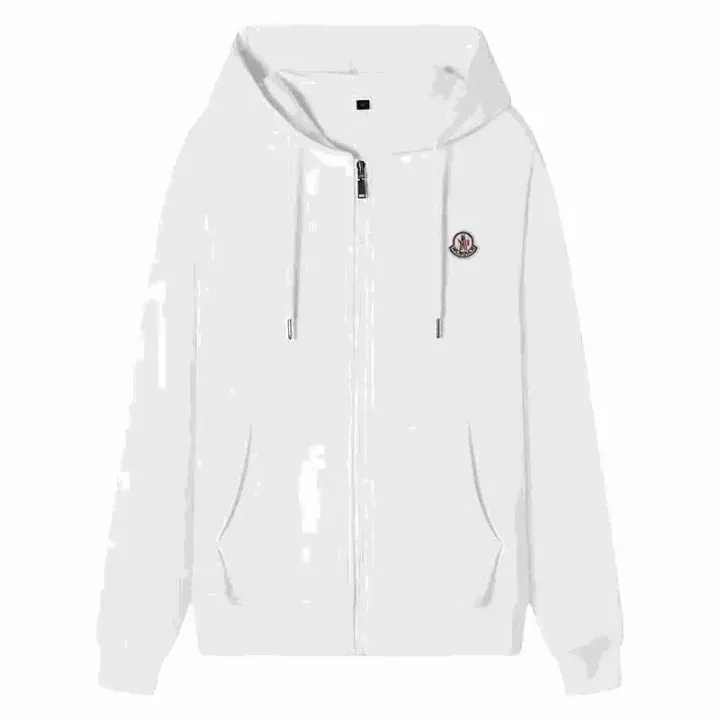 Moncler White Zip-Up Hoodie with Logo Patch
