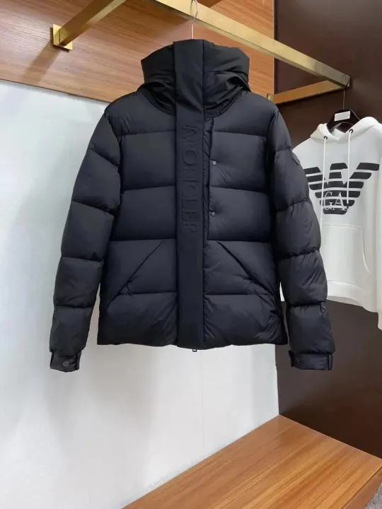 Moncler Black Hooded Puffer Jacket with Embossed Logo