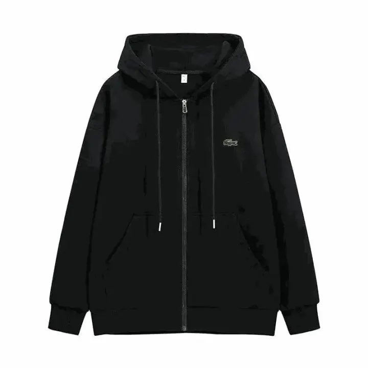 Lacoste Black Zip-Up Hoodie with Embroidered Chest Logo