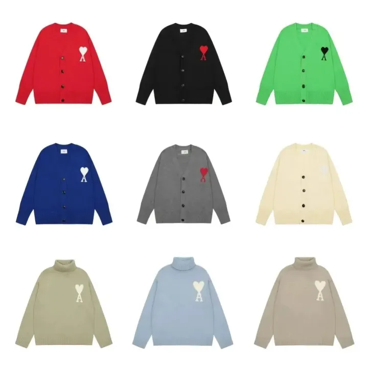 Ami Heart Logo Knit Cardigan and Turtleneck Sweater Collection
