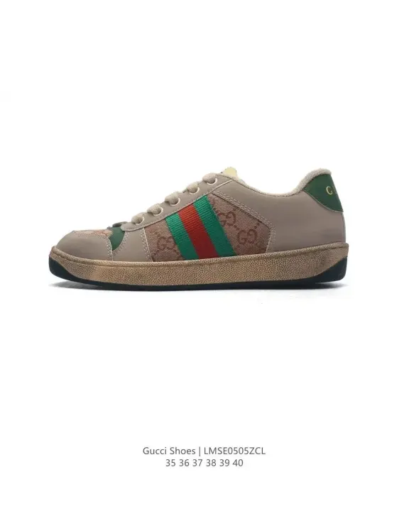 Gucci GG Stripe Low-Top Sneakers in Beige and White
