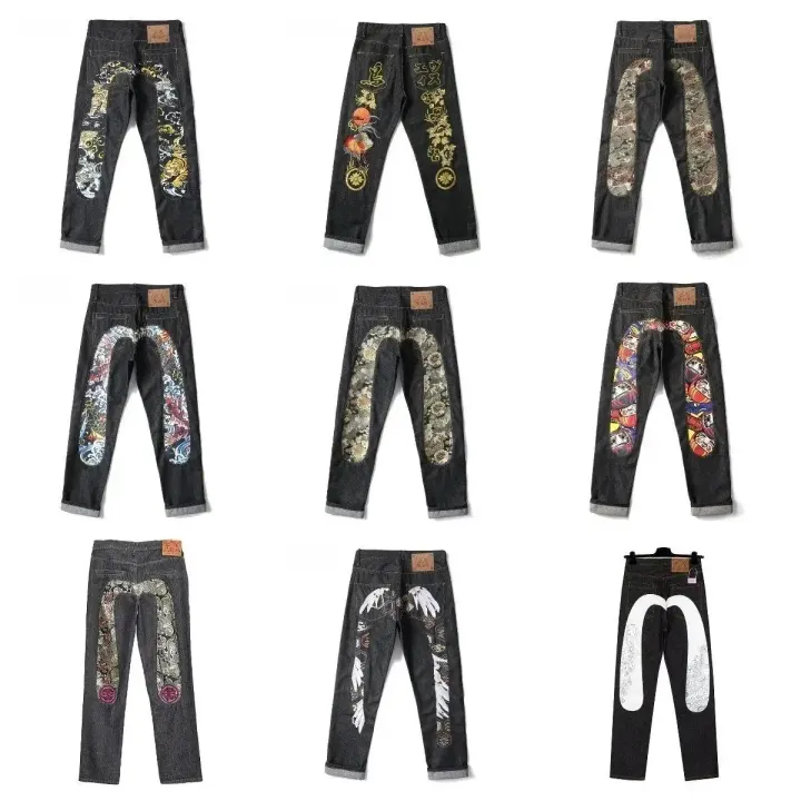Evisu Black Graphic Print Denim Jeans