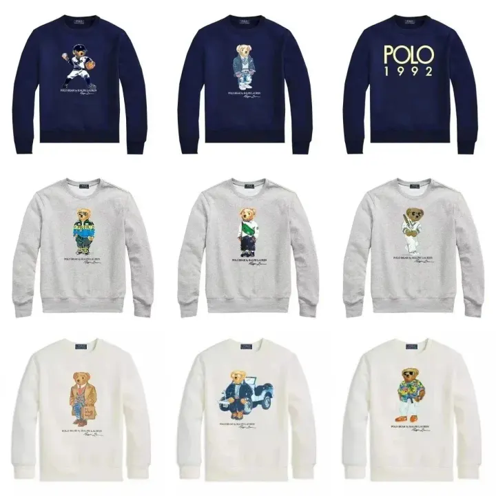 Ralph Lauren Polo Bear Graphic Crewneck Sweatshirt in Navy, Grey & White