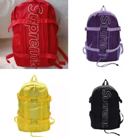 Supreme Backpack in Red, Purple, Yellow, and Black
