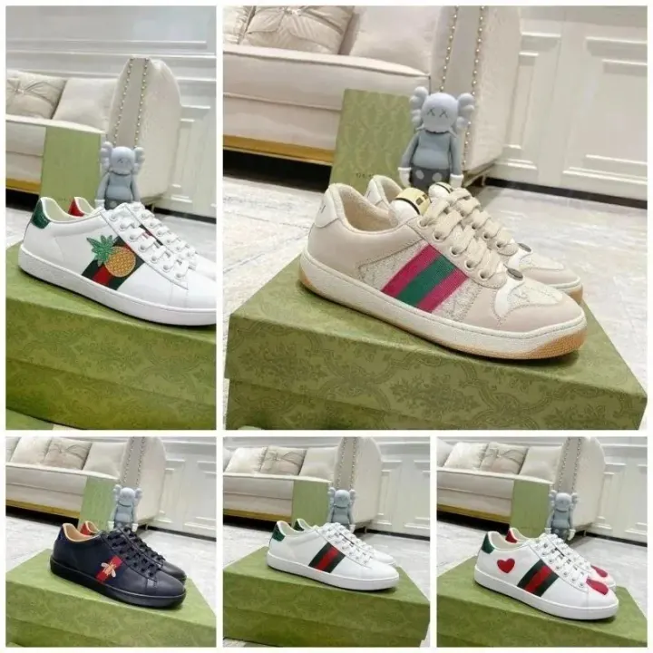Zapatillas Gucci de caña baja con franja Web y detalles bordados