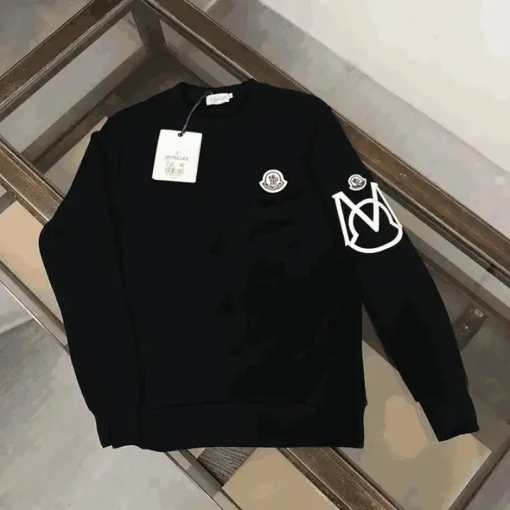 Moncler Black Crewneck Sweatshirt with Sleeve Logo Graphic