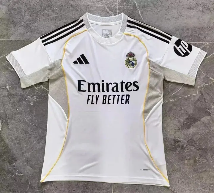 Adidas White Soccer Jersey with Black Stripes and Gold Trim