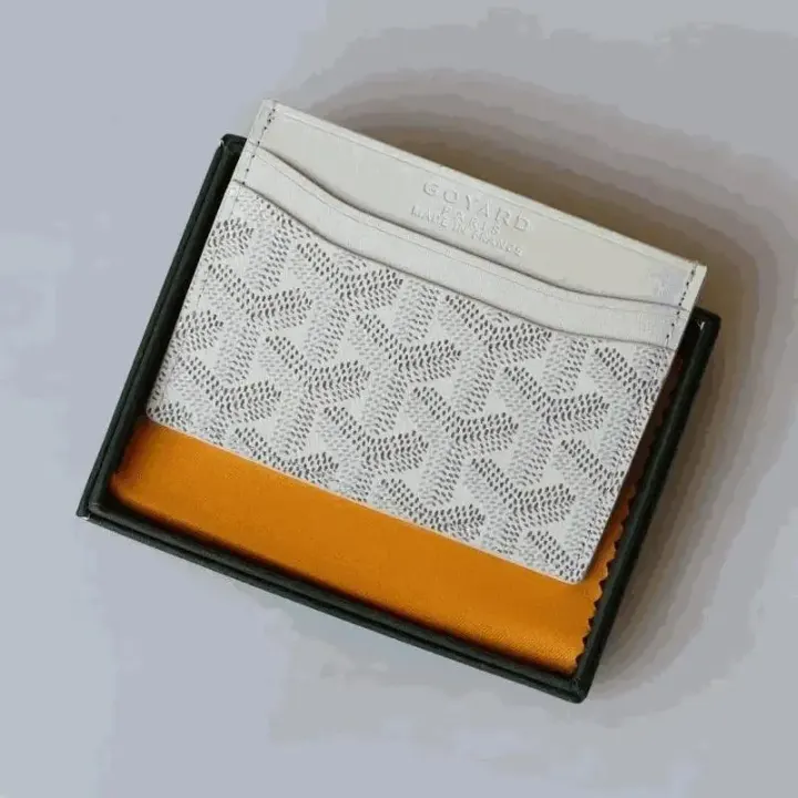 Goyard White Patterned Card Holder with Orange Accent