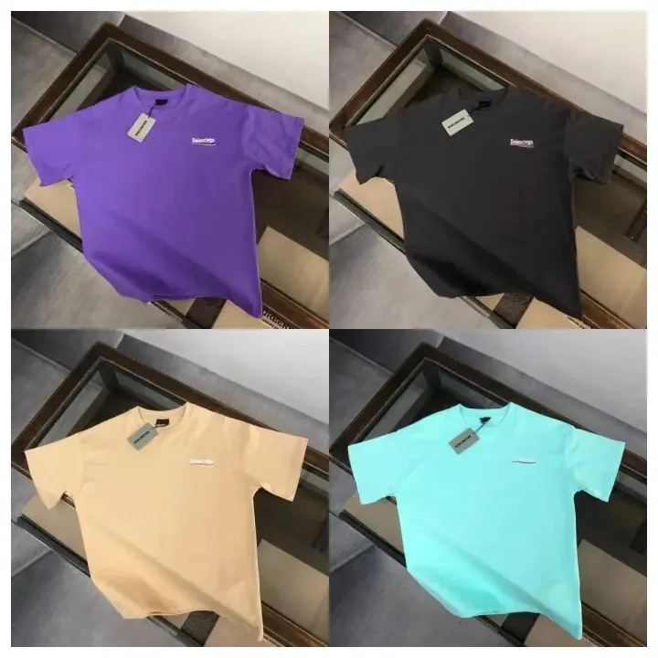 Balenciaga Logo Crew Neck T-Shirt in Purple, Black, Beige and Mint