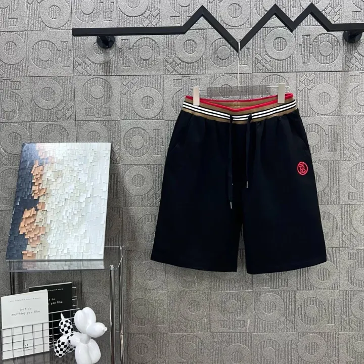 Burberry Black Embroidered Monogram Relaxed Fit Shorts