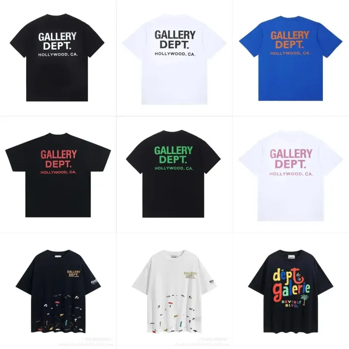 Gallery Dept. Logo Print T-Shirt in Black, White, and Blue