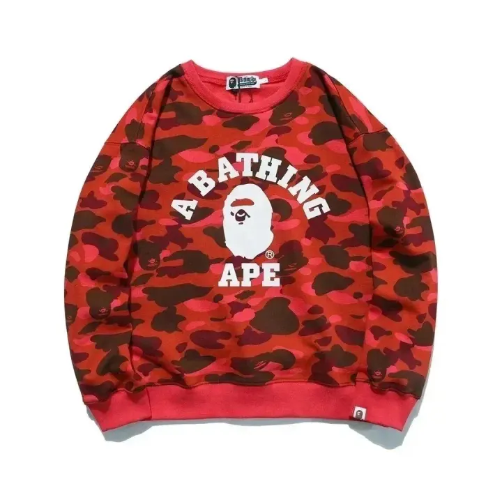 BAPE Red Camouflage Print Crewneck Sweatshirt