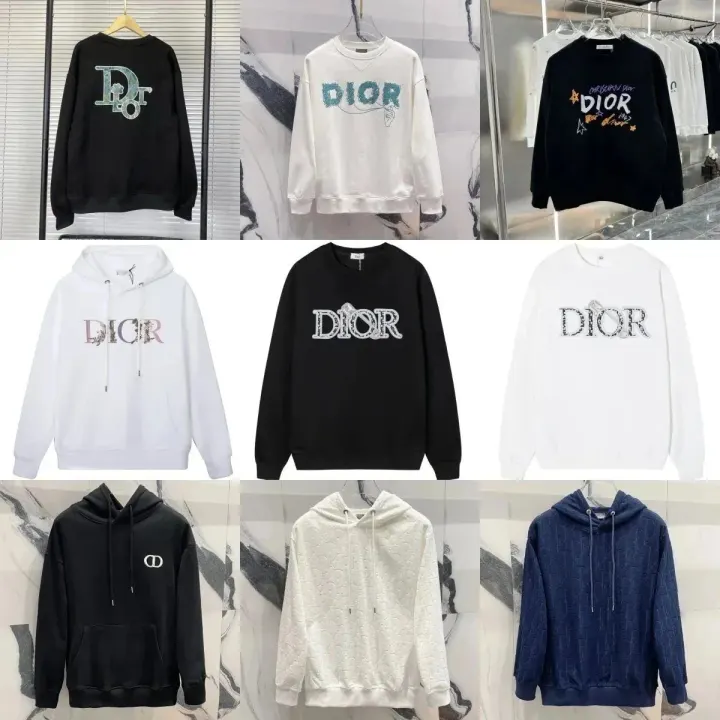 Bluza z kapturem Dior z logo w kolorach czarnym, białym i granatowym