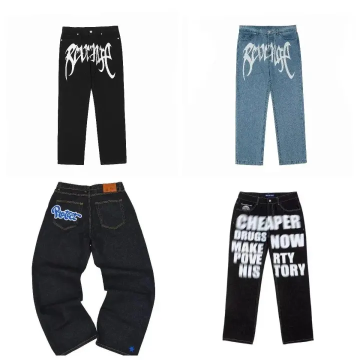 Revenge Black Embroidered Logo Denim Jeans