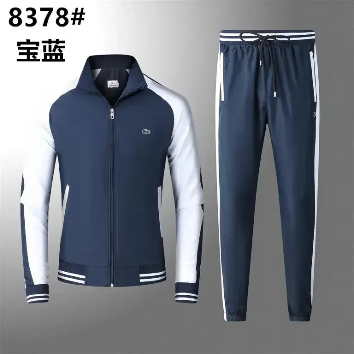 Lacoste Navy and White Tracksuit Set with Contrast Stripe