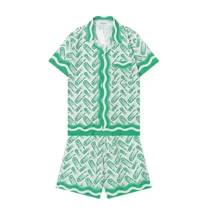 Casablanca Green Patterned Shirt and Shorts Matching Set