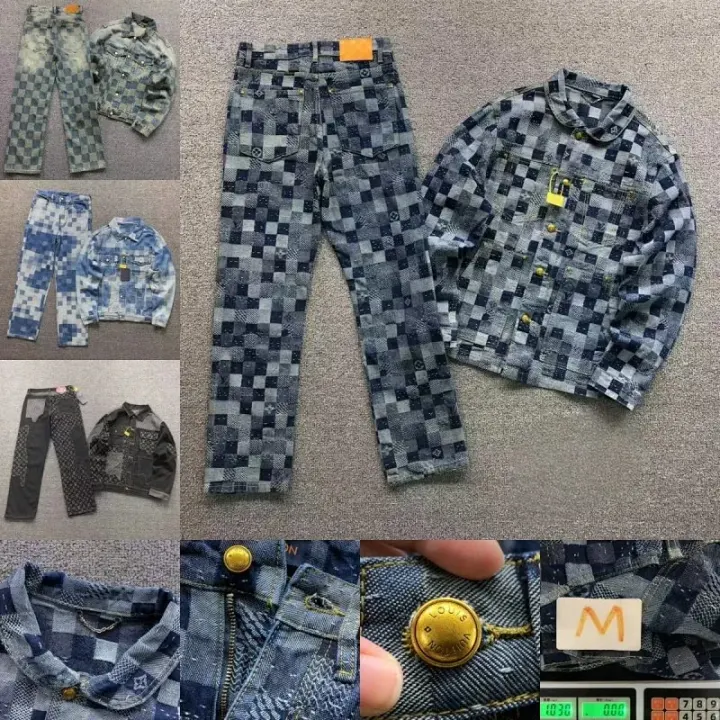 Louis Vuitton Blue Checkered Denim Matching Set