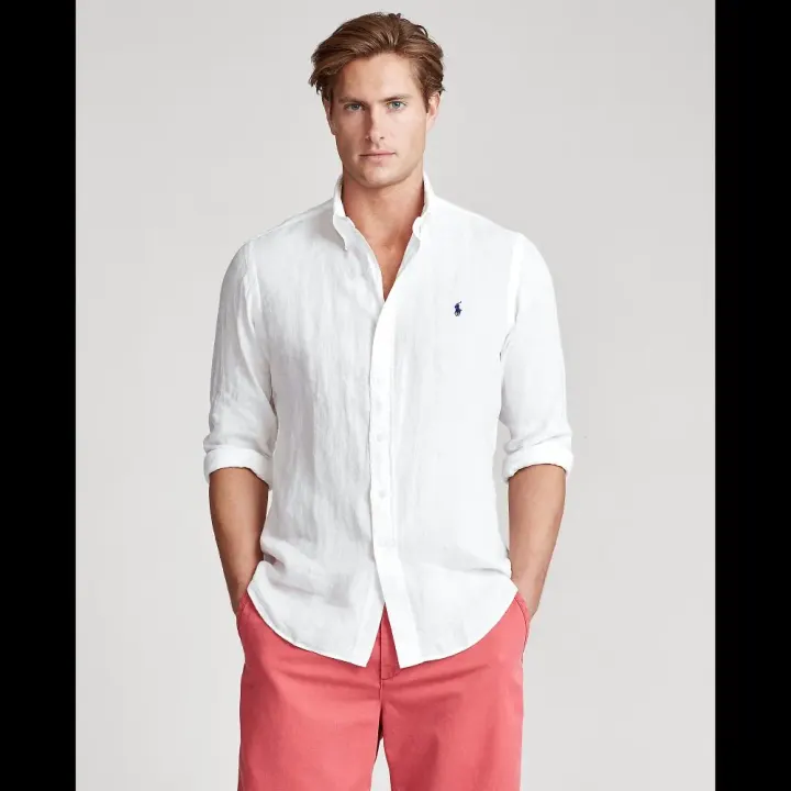 Ralph Lauren White Linen Button-Down Shirt