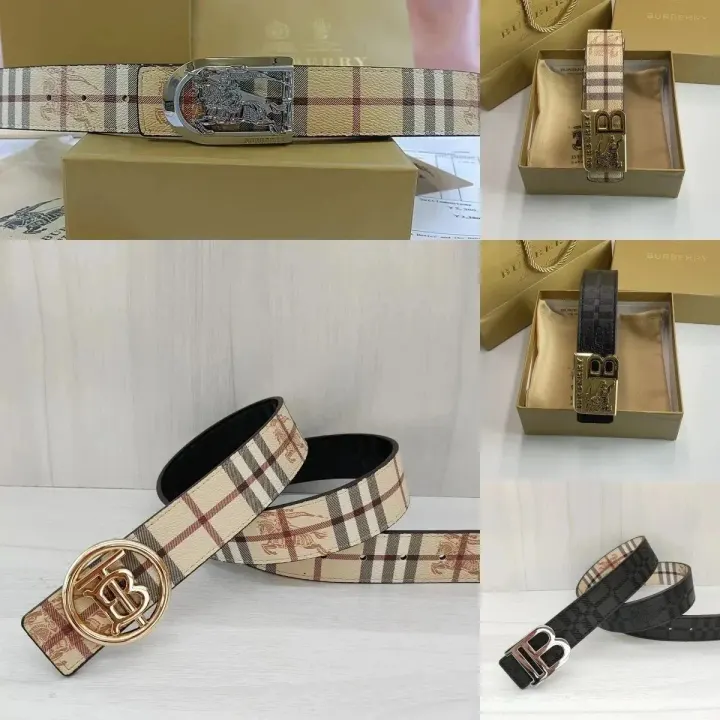 Burberry Beige Check Reversible Belt with B Buckle