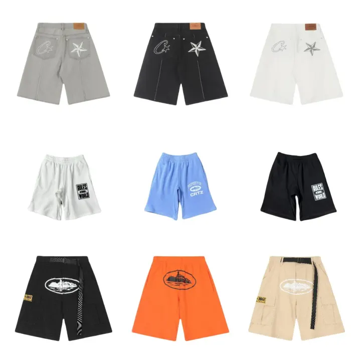 Corteiz Graphic Shorts in Grey, Black, and White
