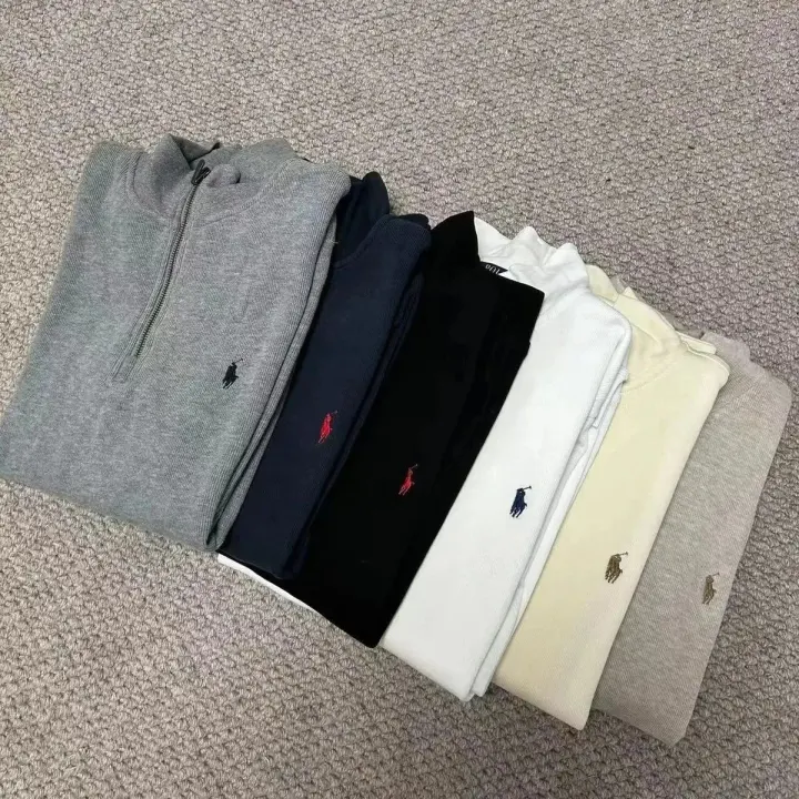 Ralph Lauren Heather Gray Embroidered Quarter-Zip Sweatshirt