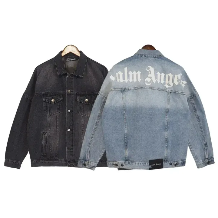 Palm Angels Black and Light Blue Washed Denim Jacket