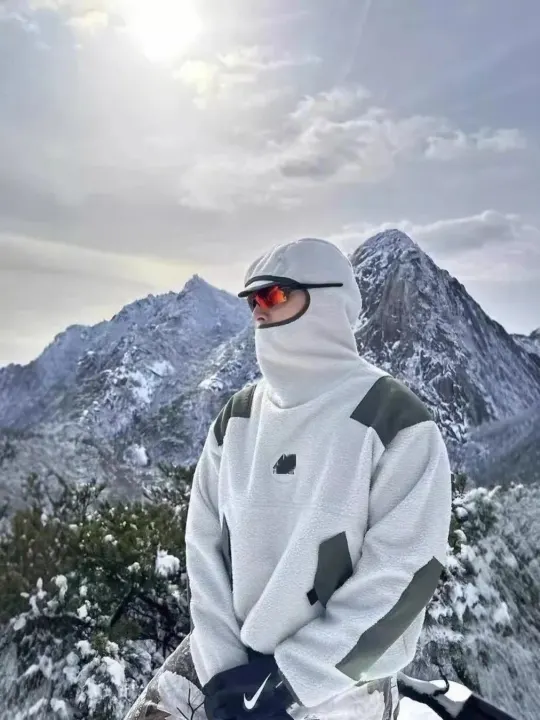 Nike Light Gray Fleece Pullover Hoodie with Balaclava Hood