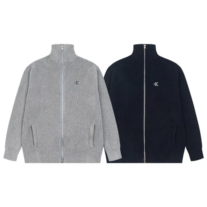 Calvin Klein Ribbed Knit Zip-Up Jacket in Grey and Black
