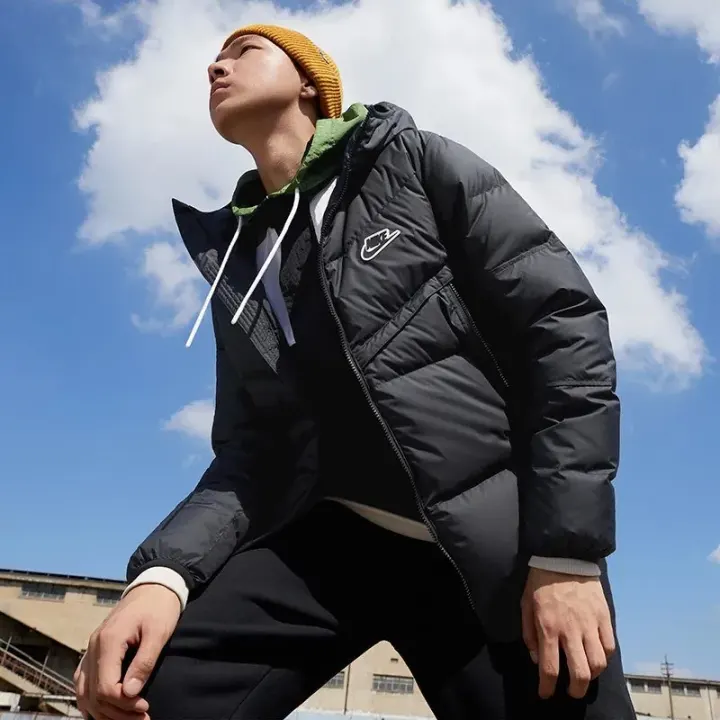 Nike Black Hooded Puffer Jacket with Green Hood