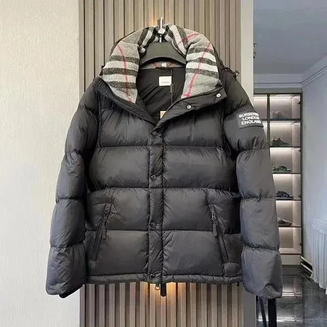 Burberry Black Puffer Jacket with Check-Lined Hood