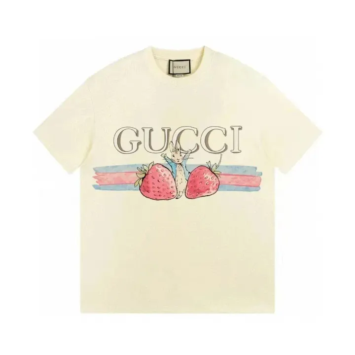 Gucci Cream T-Shirt with Strawberry Graphic