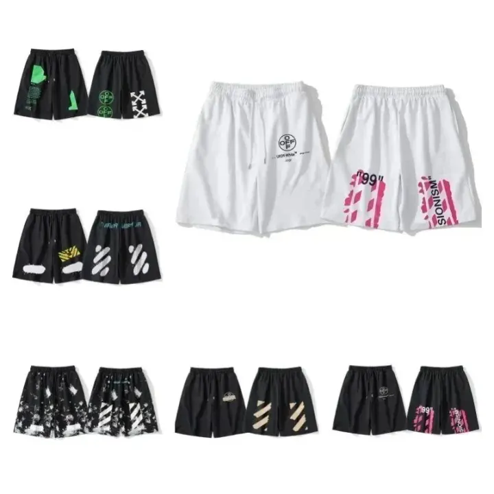 Off-White Graphic Print Athletic Shorts in Black and White