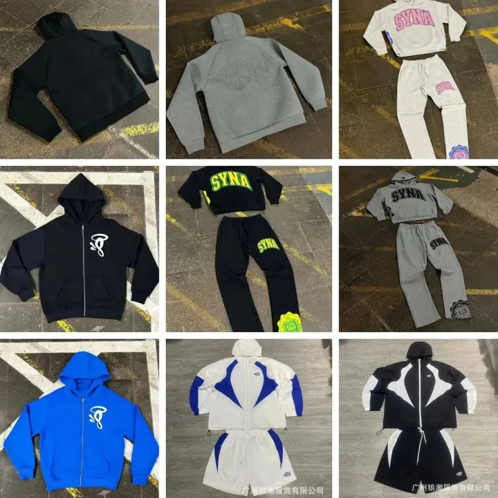 SYNA Hooded Sweatshirt and Pants Matching Set in Black and Grey