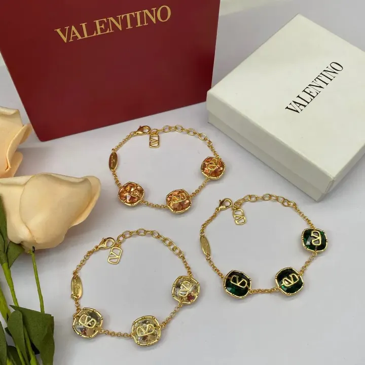 Valentino Gold-Tone V-Logo Crystal Bracelet