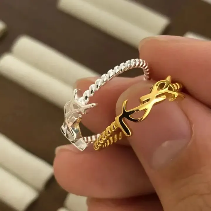 Saint Laurent Adjustable Open Ring Set in Silver and Gold