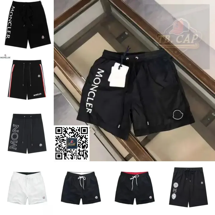 Moncler Black Logo Print Drawstring Shorts