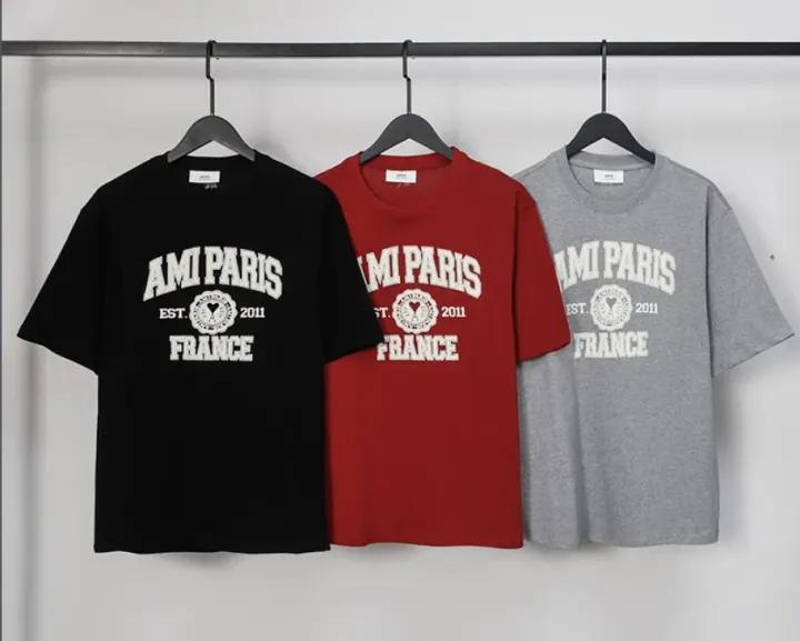 Ami Paris Graphic Print Short Sleeve T-Shirt in Black, Red & Gray